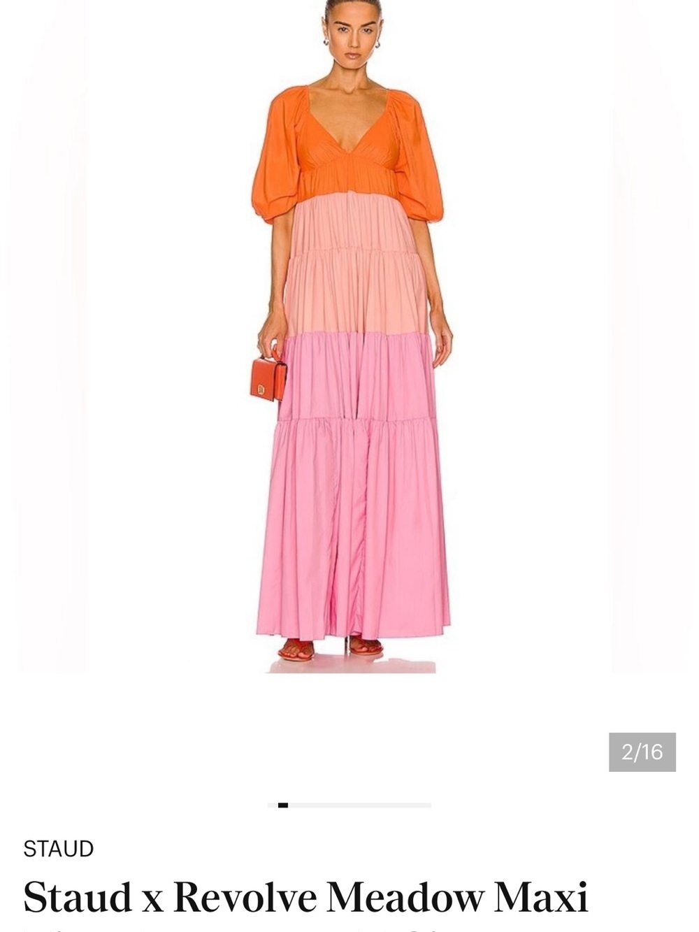 STAUD Colorblock Tiered Maxi Dress in Orange and Pink